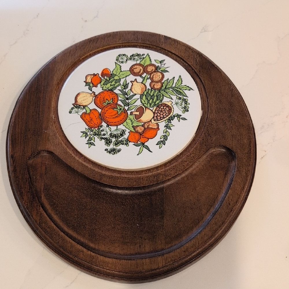 Vintage Himark Wooden Cheese Board Tray with Vegetable Design